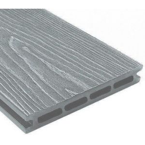 Террасная доска ДПК универсальная шовная с тиснением Серый от производителя Holzhof по цене 354 р Террасная доска ДПК универсальная шовная с тиснением Серый от производителя Holzhof по цене 354 р