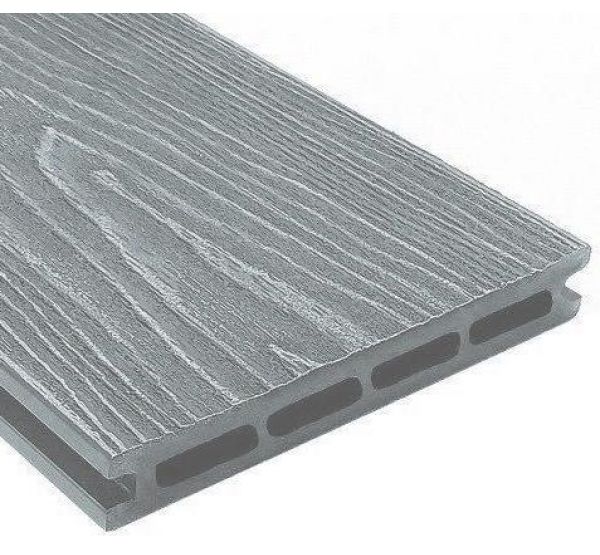 Террасная доска ДПК универсальная шовная с тиснением Серый от производителя Holzhof по цене 354 р Террасная доска ДПК универсальная шовная с тиснением Серый от производителя Holzhof по цене 354 р