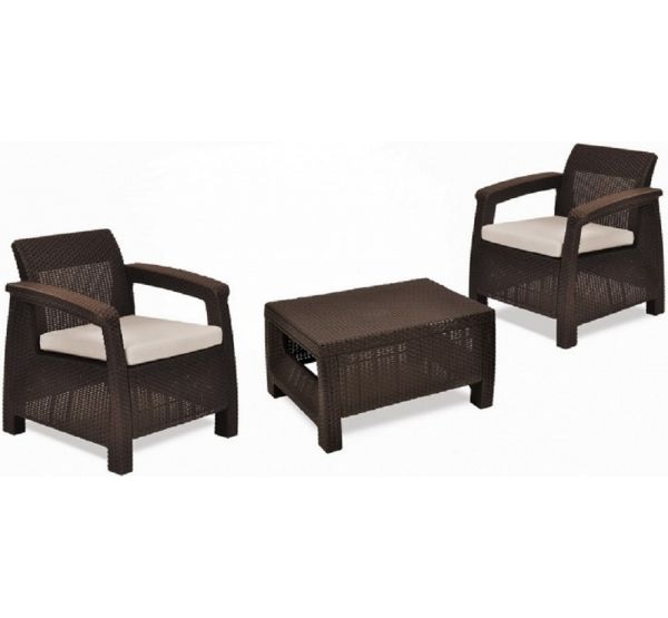 Комплект кресел и столик Corfu weekend Коричневый от производителя Allibert по цене 27 690 р Комплект кресел и столик Corfu weekend Коричневый от производителя Allibert по цене 27 690 р